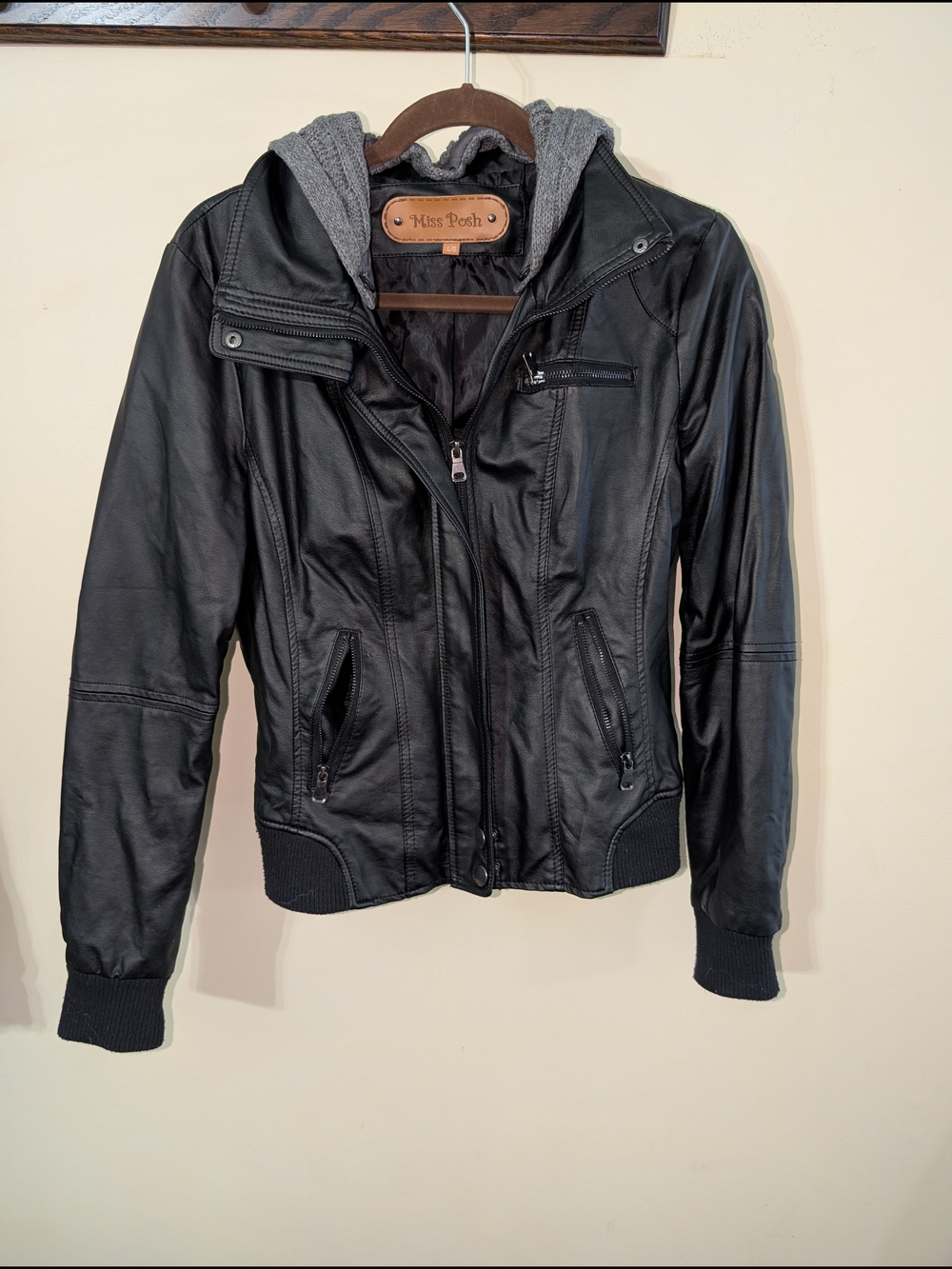 Miss Posh Black Faux Leather Hooded Bomber Jacket